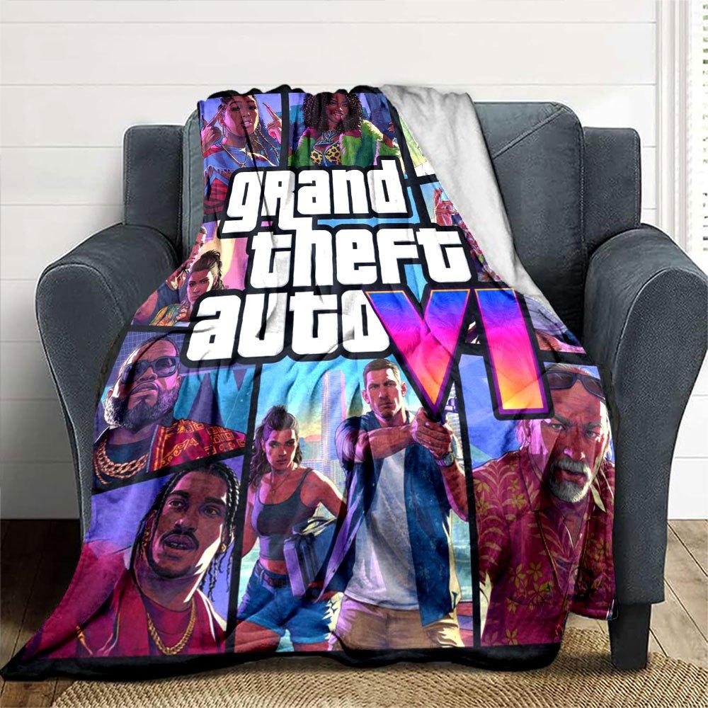 1pc Grand Theft Auto Soft Flannel Blanket with Designer Print A cozy blanket for all seasons, perfect for the couch, bed, office