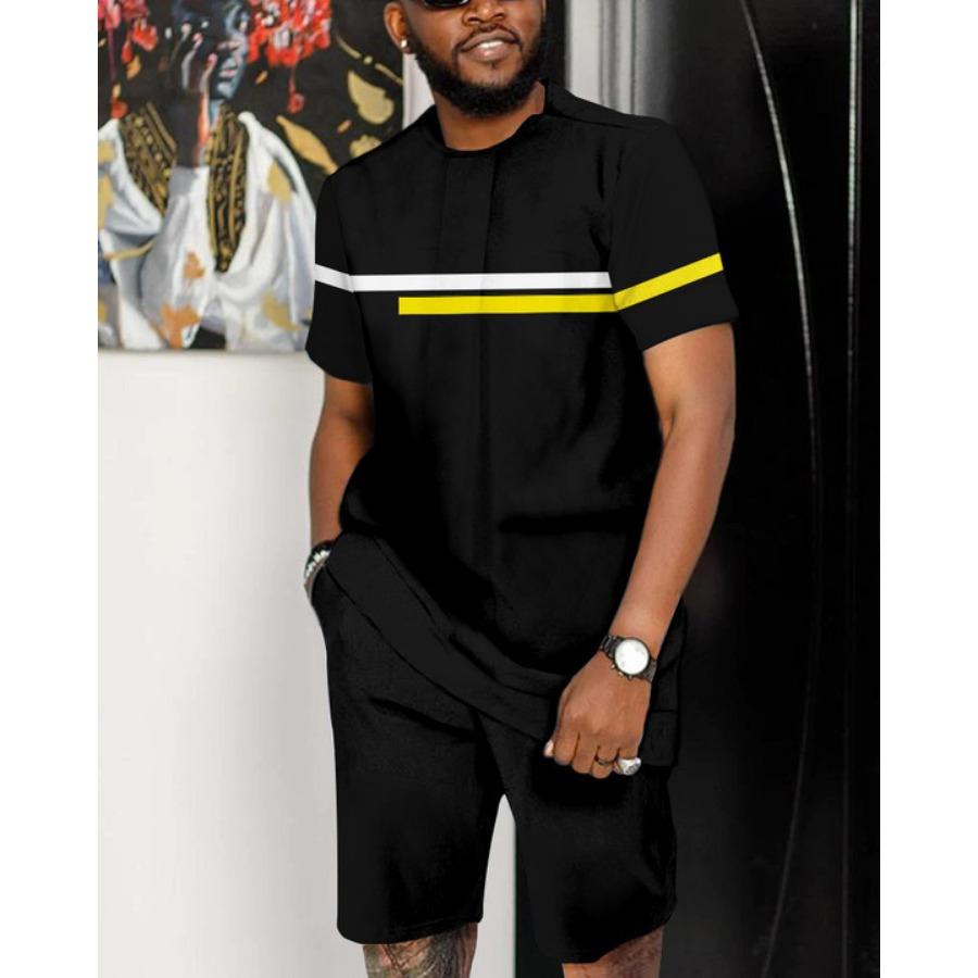 Letní pánský set Módní 2dílný set Pánské tričko Šortky Kalhoty Oblek Ležérní krátká tepláková souprava Nadměrné Vintage Pánské oblečení