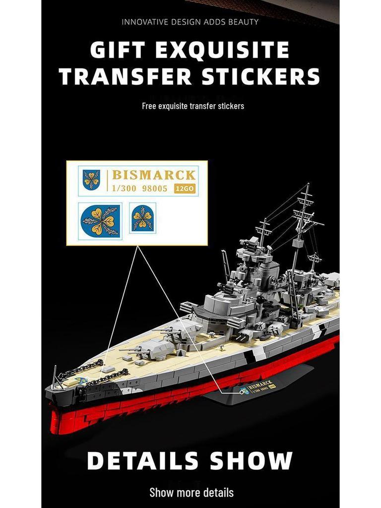 Compatible Bismarck Battleship Model Blocks - Military Assembly Toy for Boys
