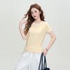 Baumwoll-Kurzarm-T-Shirt Damen Sommer Oberteil Schlankmachend Rechte Schulter Rundhals Slim Fit T-Shirt
