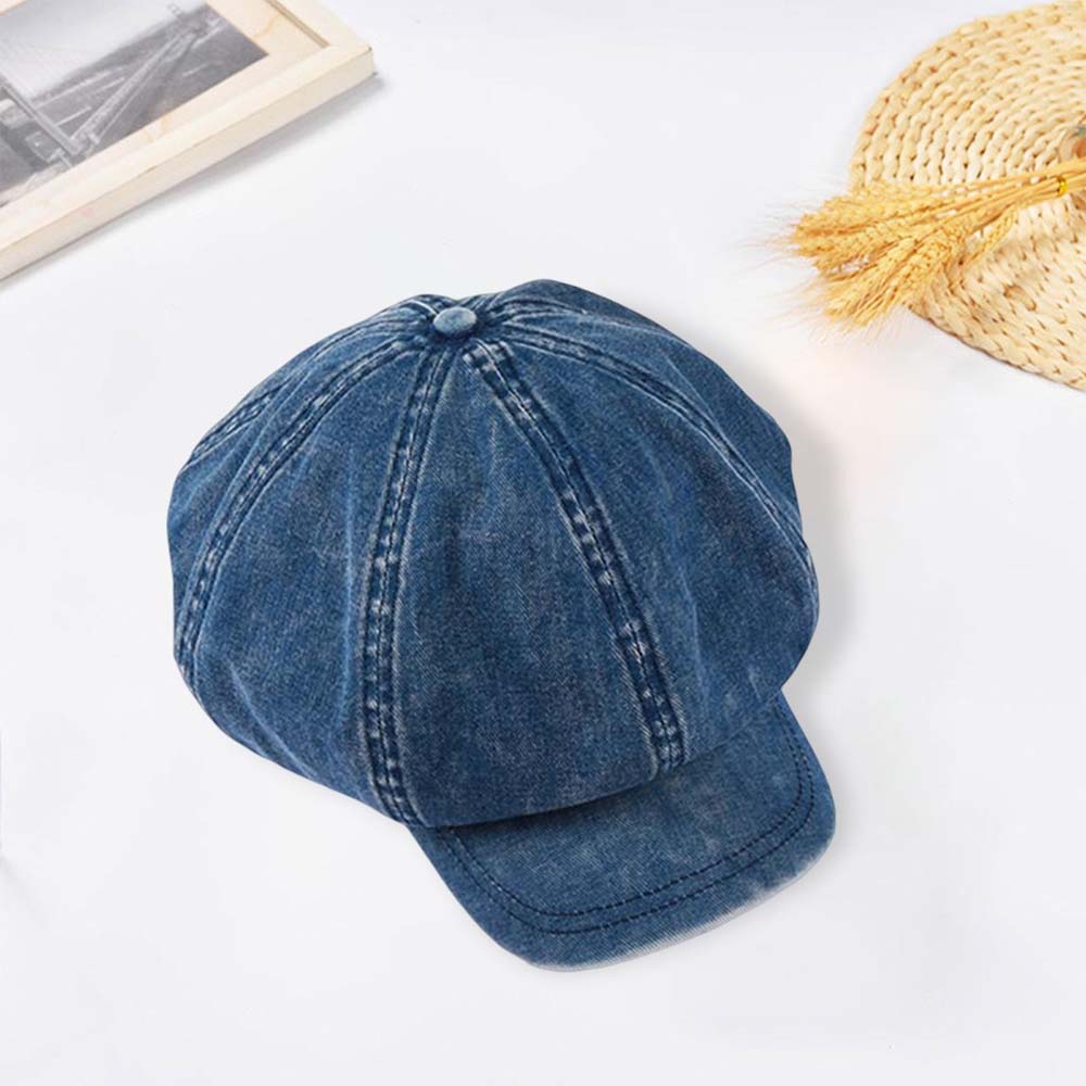 Denim Cotton Newsboy Hat Baker Boy Beret Flat Caps Womens Ladies Octagonal Hat