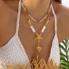 Ensemble de colliers en acier inoxydable avec accents perle et coquillage pour femmes et hommes