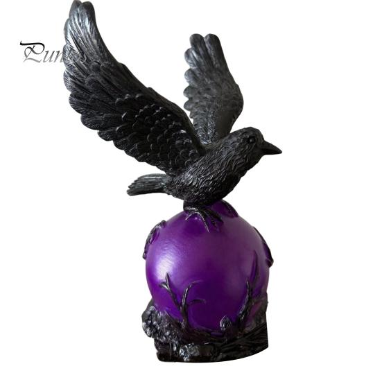 Raven Lamp Resin Gothic LED Ball Lamp, Mysterious Crow On Orb Sculpture, Statement Table Halloween Decorative for Bedside Bedroom Living Room
