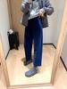 Women's Blue High-Waisted Corduroy Straight-Leg Pants - 2026 Autumn Light Mature Style, Versatile and Casual