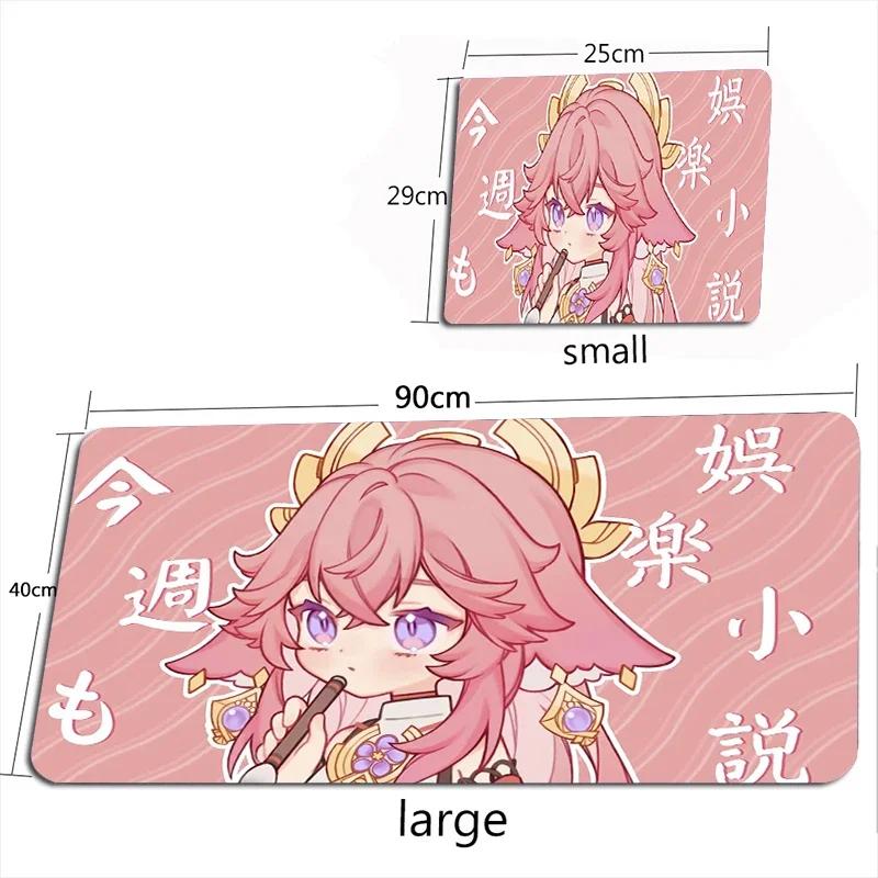 Genshin Impact Large Mouse Pad XXL 900x400 Pink Kawaii Non-slip Rubber Keyboard Desk Mat Yae Miko Gaming Accessories Anime Gamer
