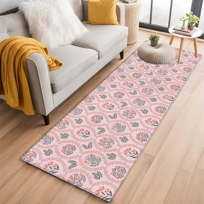 Rustic Style Warm Home Decor Runner Rug Floral Pattern Soft Non-slip Carpet Stylish Home Decor Floor Mat for Living Room Bedroom
