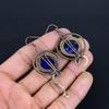 Blue Sapphire Earrings, Handmade Gemstone Earrings, 999 Copper Wire Wrapped Earrings Antique Jewelry, For Engagement Gift