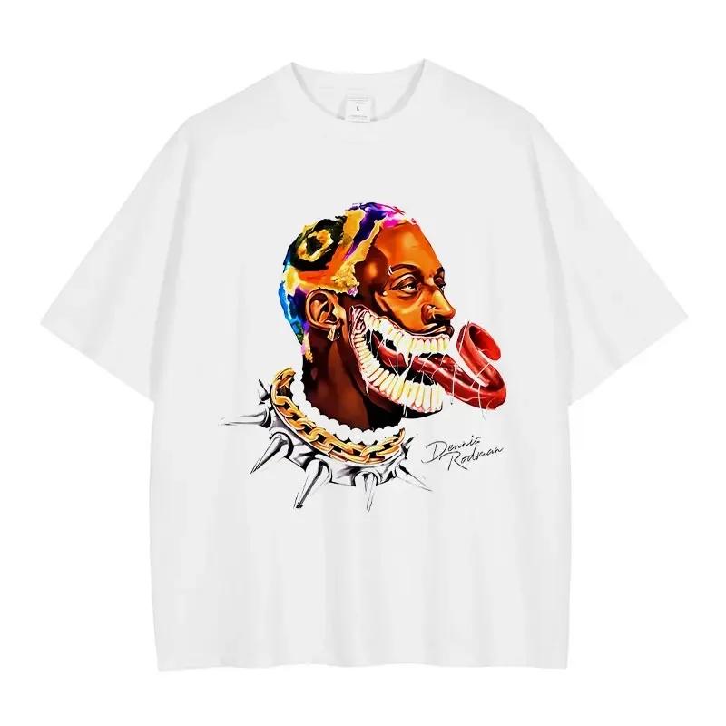 2023 Summer Fashion Dennis Rodman Tops Tees The Worm Streetwear Vintage T Shirt Basketball Star Printed Hip Hop T-shirts Man