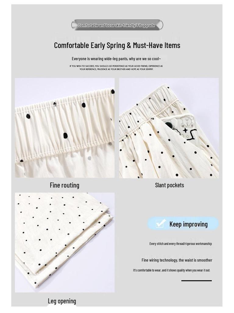 Women's Summer Polka Dot Ice Silk High Waist Wide Leg Pants - White, 2025 Collection