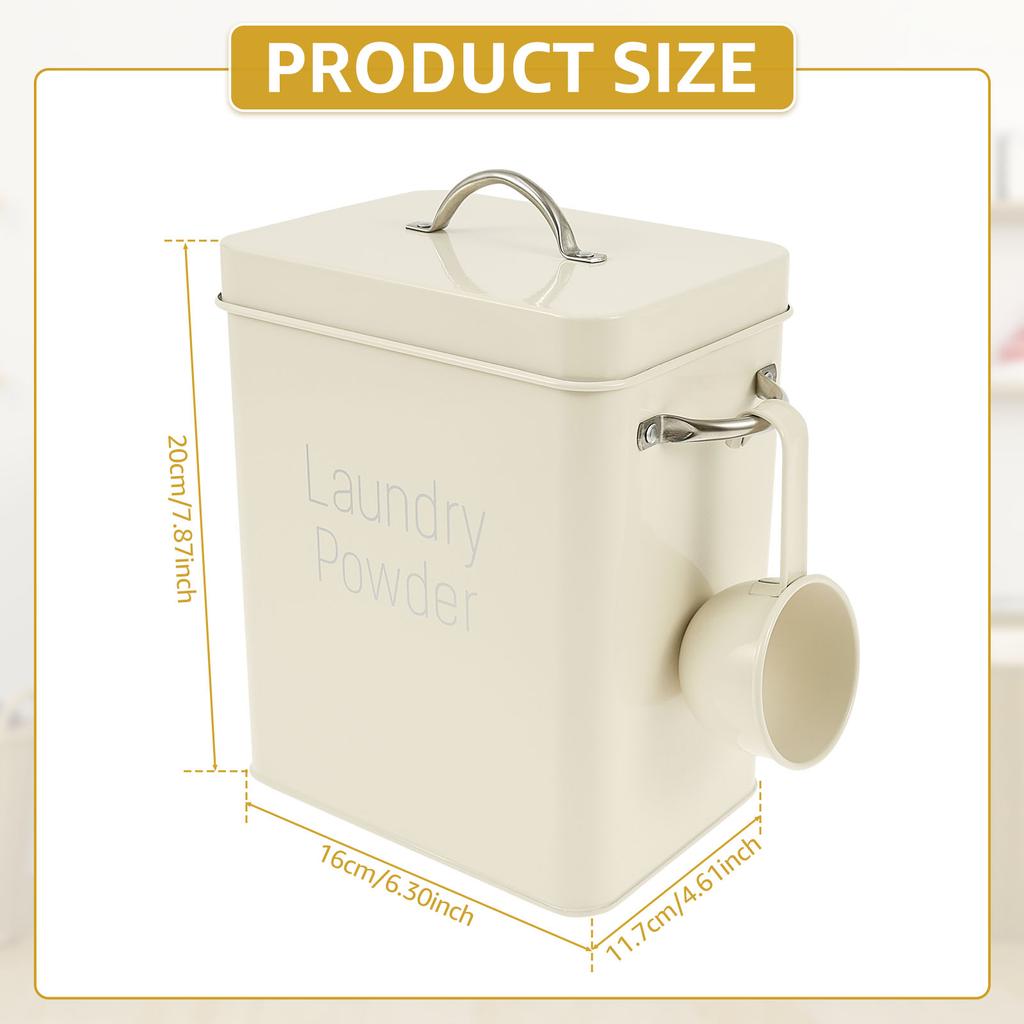 Washing Powder Storage Box Metal Laundry Detergent Box with Handle Lid and Spoon Large Capacity Laundry Powder Bin Storage Can