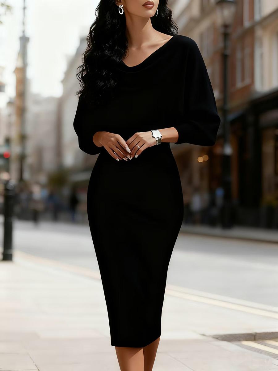 

Нова Осінньо-Зимова Сукня-Обтяжка з Круглим Вирізом та Довгим Рукавом Slim Fit для Жінок XL чорний