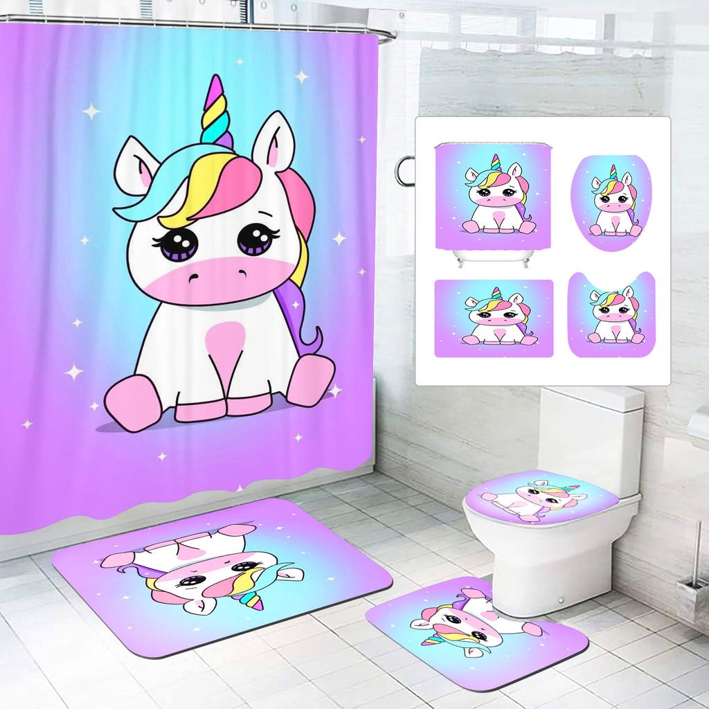 Unicorn Curtain Waterproof Bathroom Accessories 4 Piece Set Mats Home Curtains Decor Luxury Toilet Accessories