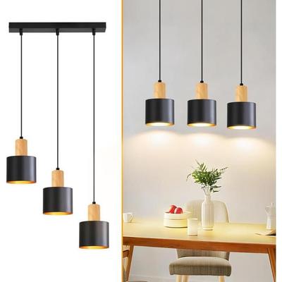 Suspension À 3 Lumières NETTLIFE Lustre Rond 3 Lumières E27 Noir Métal