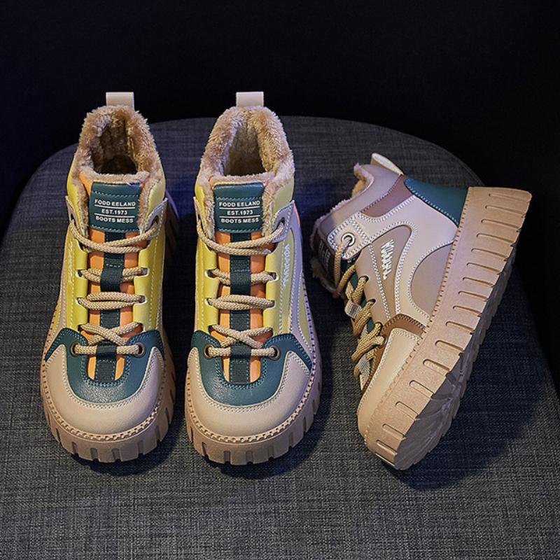 Snow Boots Women Platform Winter Sneakers Fashion Mixed Colors Plus Velvet Warm Ankle Boots Female Comfort Cotton Shoes Footwear