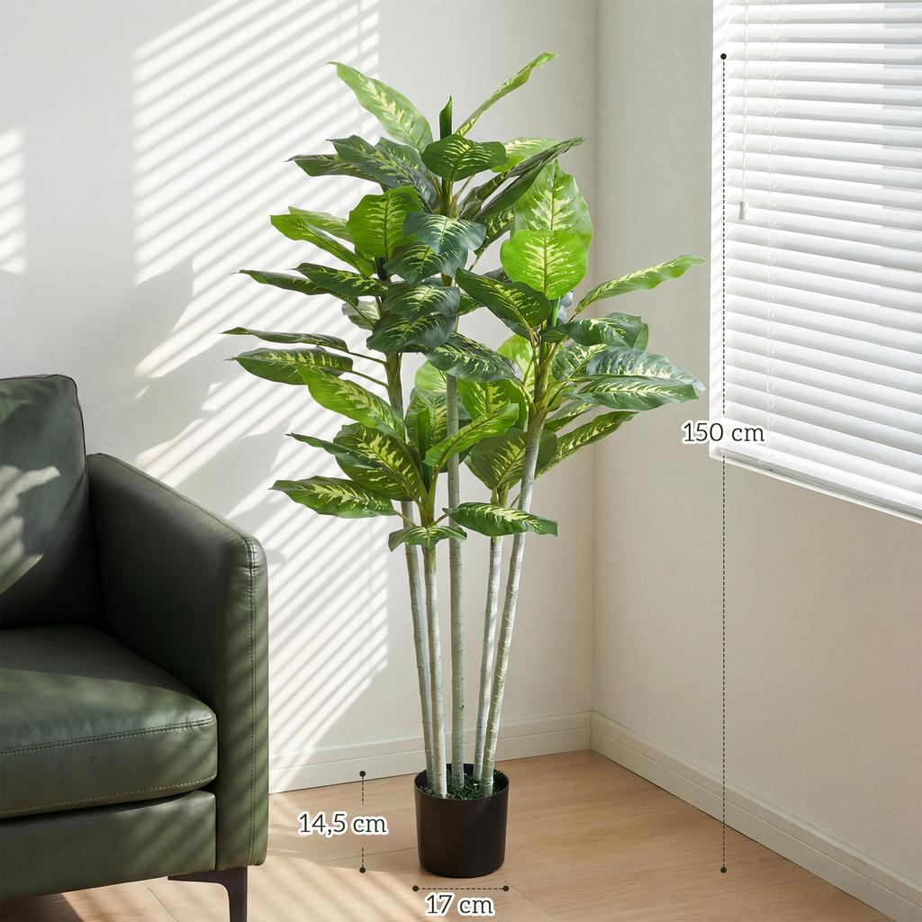 Artificial Calathea Plant Height 150 cm Cement Pot 53 Leaves - Indoor