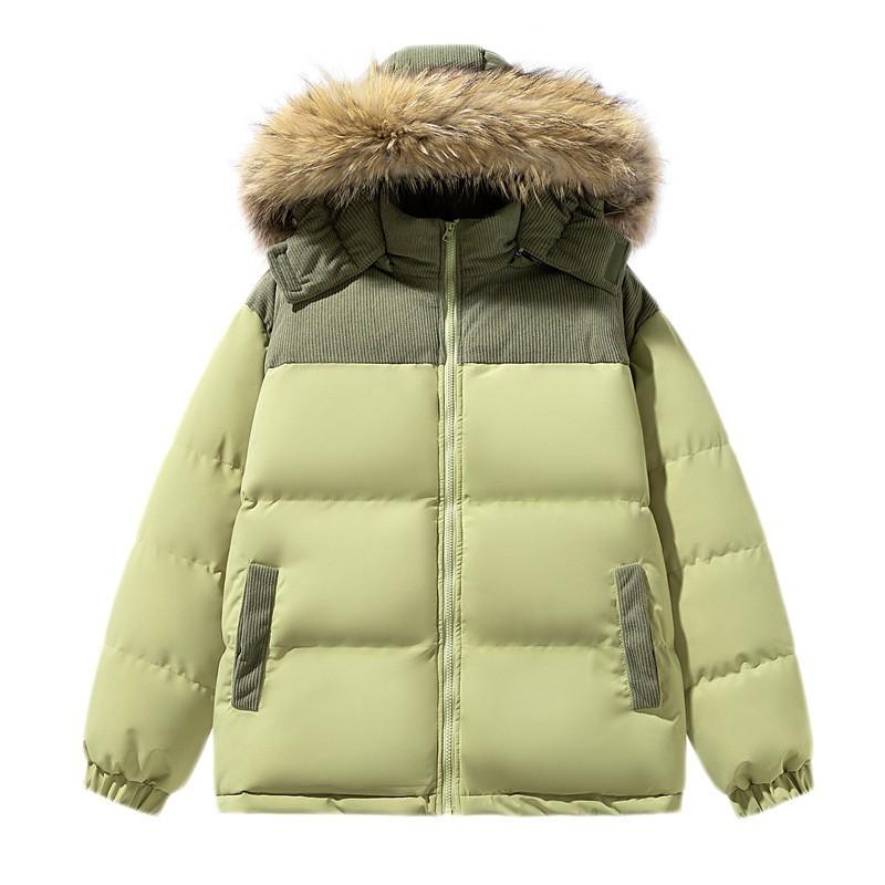 Winter Unisex Oversized Hooded Cotton Puffer Jacket With Faux Fur Collar Warm Thick Outerwear Men Women