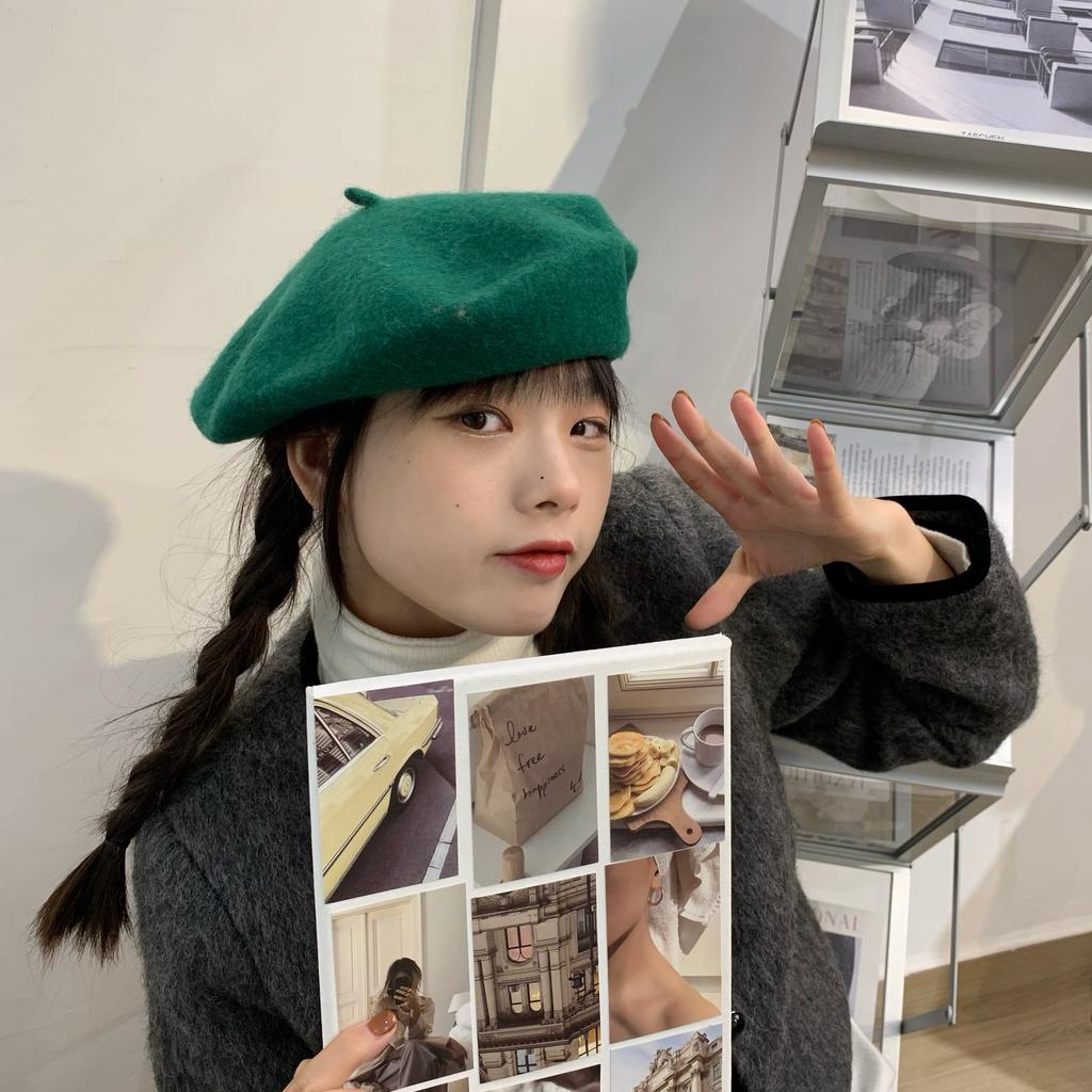 Woolen Beret Women Korean Versatile Hat Women Autumn and Winter Japanese Retro Candy Color Painter Hat