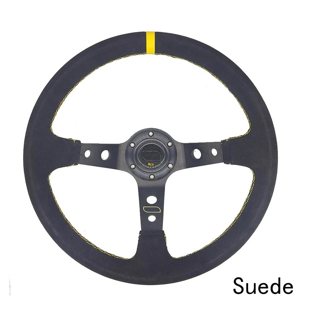 Universal 14 Inch 350mm Suede/PVC/PU Car Aluminum Racing Steering Wheels Deep Corn Drifting Sport Auto Steering Wheel With Logo