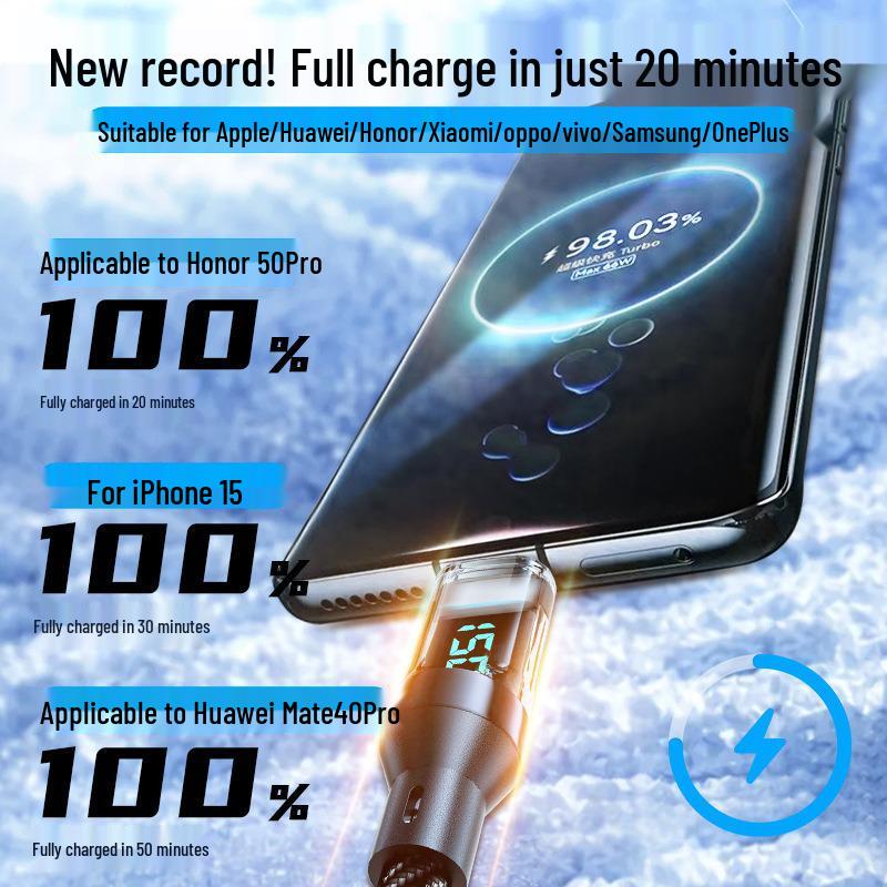 120W Dual-Head Type-C Fast Charging Cable with Digital Display for Huawei & Apple