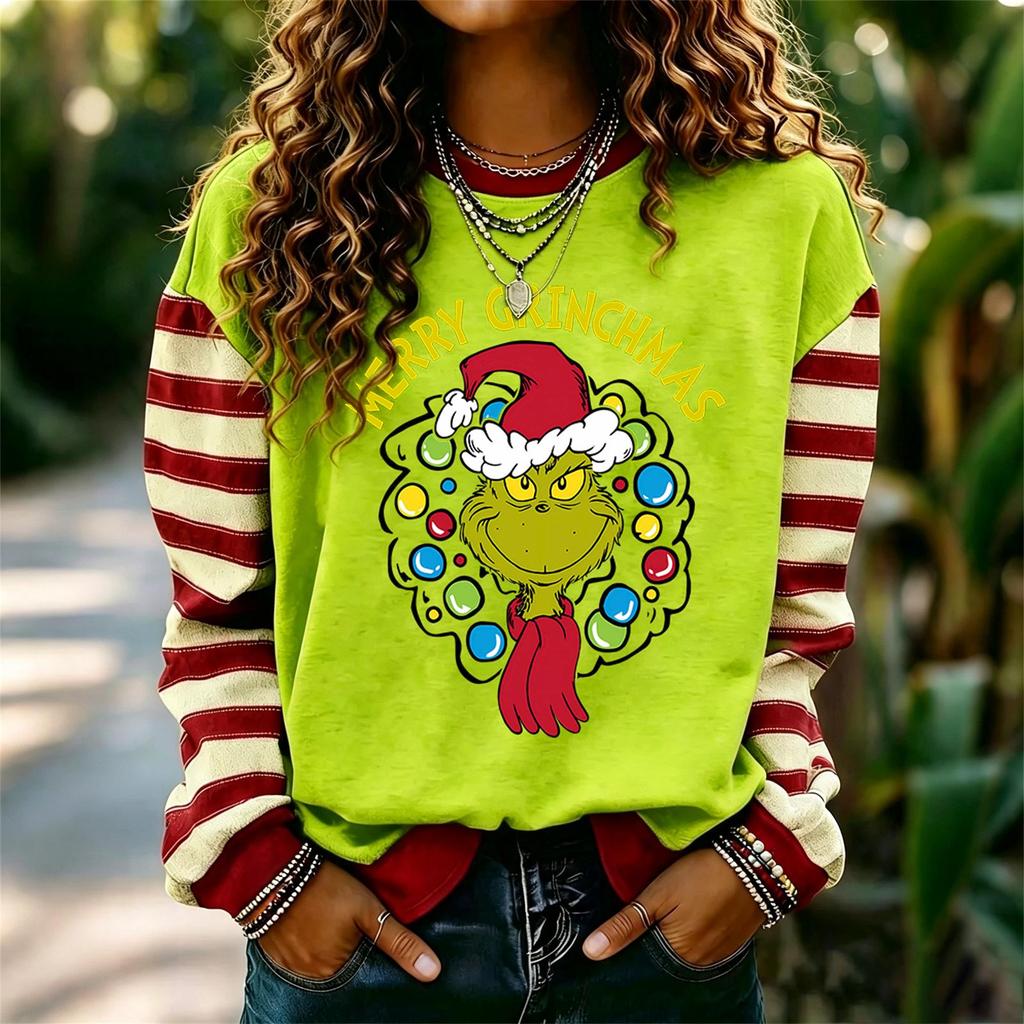 Women's Long Sleeve Neck Pullover Sweatshirt with Christmas Print