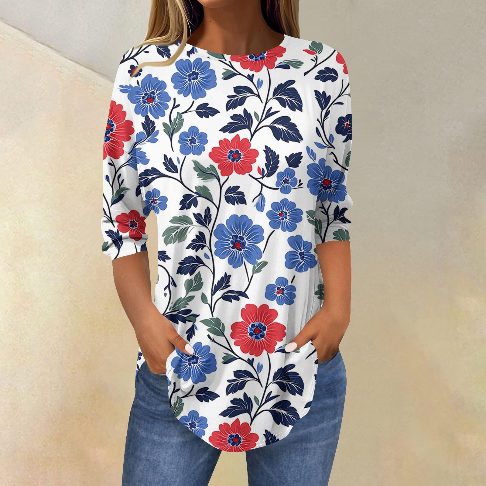 

Женские топы с рукавами 3/4, летние футболки с принтом и круглым вырезом, повседневные базовые футболки с пуговицами, туники L