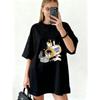 Oversized T Shirt Dress Black Cat And Pill Bottle Print Casual Streetwear For Women
