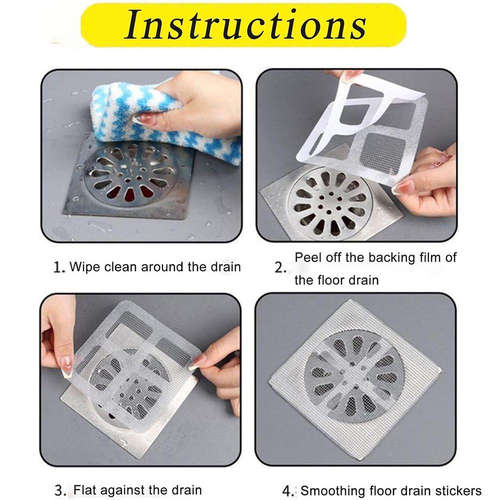 50Pcs Disposable Shower Drain Cover Hair Catcher Shower Drain Mesh Stickers Gray