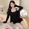 Korean Lazy Style Women's Pajama Set with Built-in Bra, Strappy Shorts, Sweet Lace, and Pure Desire Three-Piece Loungewear