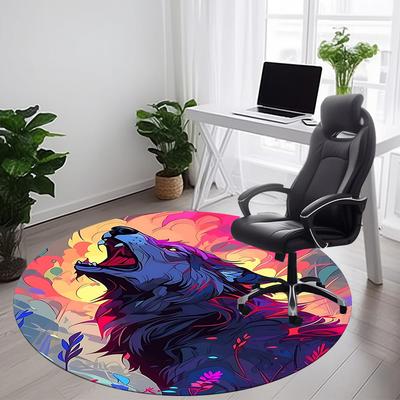 1PC Wolf Fantasy Office Round Area Rug, Mat Suitable For Office, Under Office Chairs Bedroom Living Room Home Decor, Room Deco