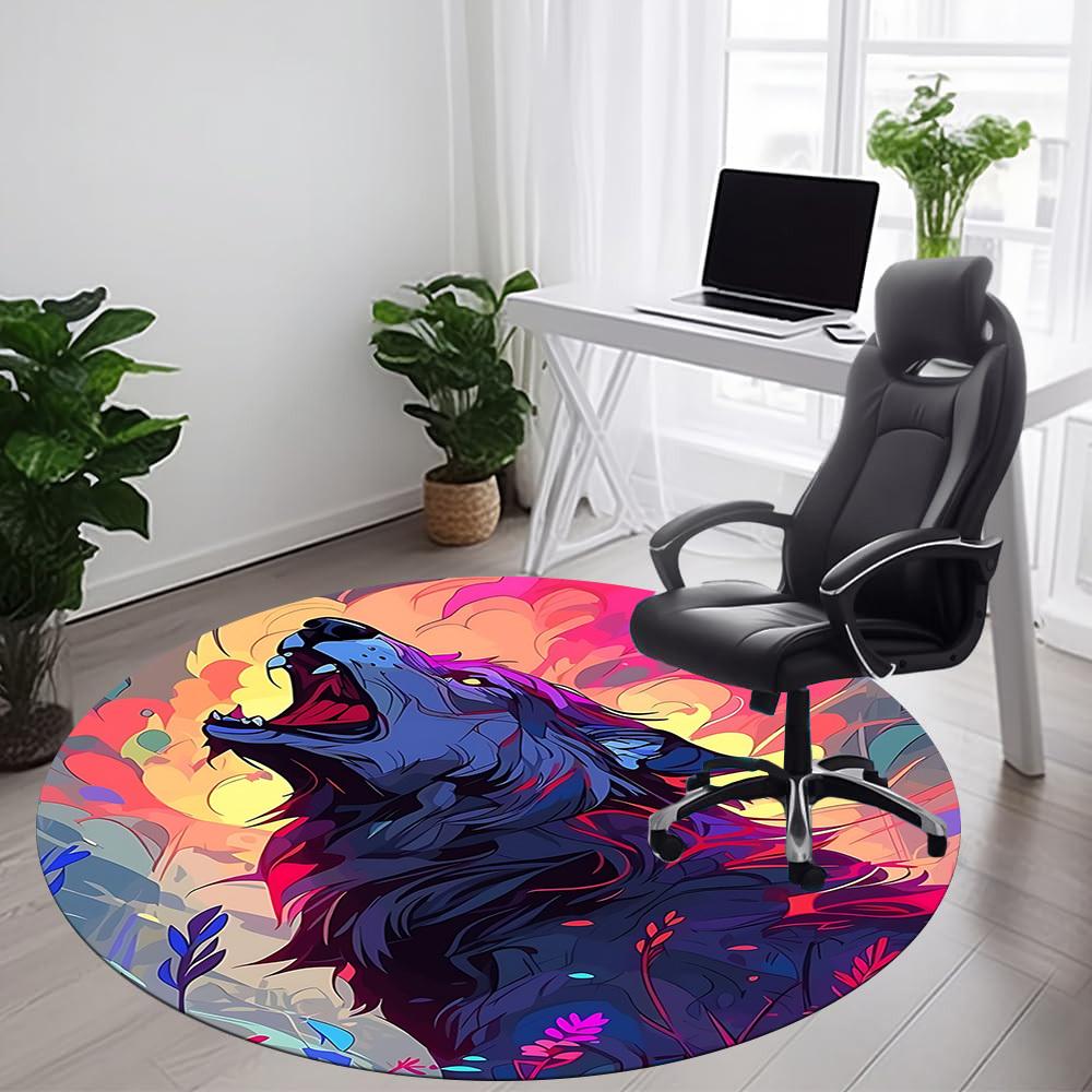 1PC Wolf Fantasy Office Round Area Rug, Mat Suitable For Office, Under Office Chairs Bedroom Living Room Home Decor, Room Deco