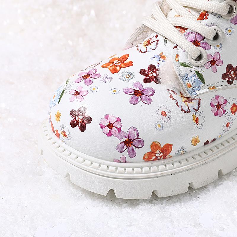 Children Snow Boots Leather Flower Warm Plush Toddler Kids Shoes Non-Slip Girls Boots EU 23-31