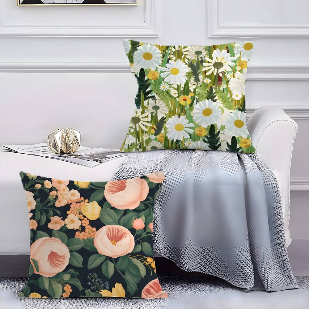 Elegant Single Printed Flowers Pillow Case Anti-dustmite Pillowcase Invisible Zipper Silky Short Plush Sofa Cushion Cover