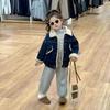 2024 Girls' Winter Fleece-Lined Denim Jacket & Pants Set