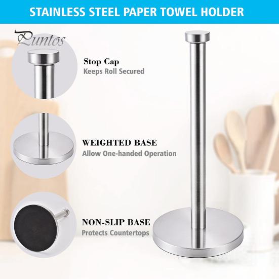 Countertop Paper Towel Holder with Weighted Anti-Slip Base Rust-Proof Corrosion Resistant Stainless Steel Paper Towel Holder