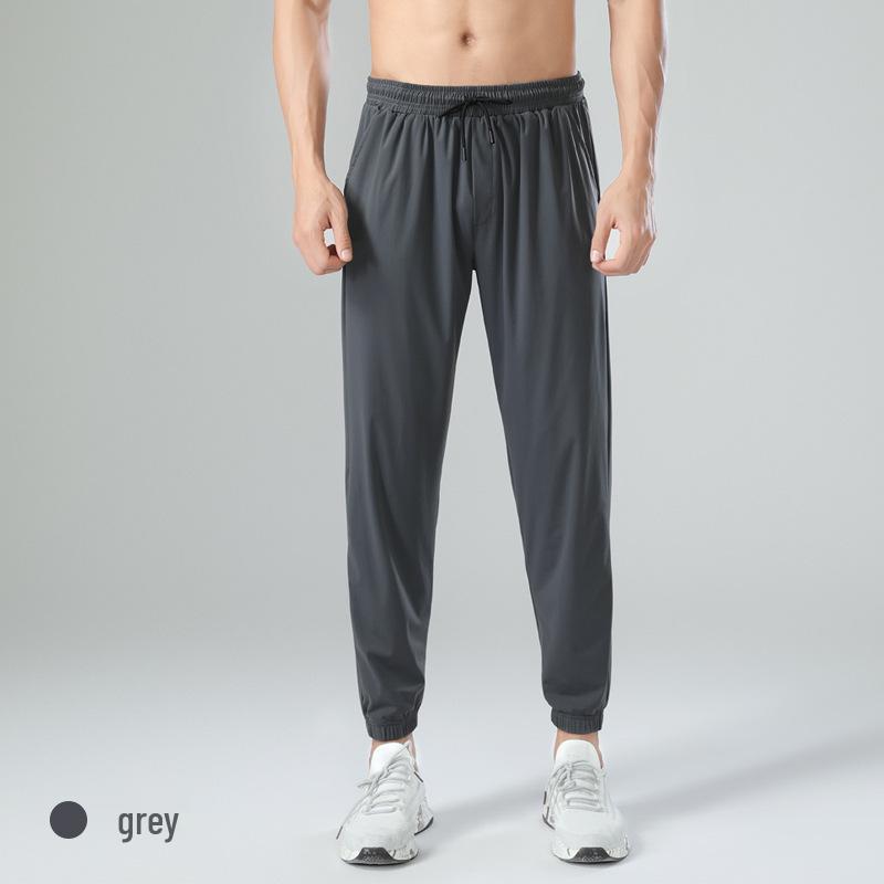 Men's Quick-Dry Nylon Ice Silk Sports Pants: Outdoor, Drapey, Cuffed, Casual, High-Elasticity Trousers.
