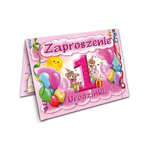 Zaproszenie Na 1 Urodzinki, Różowe, 1 Szt.