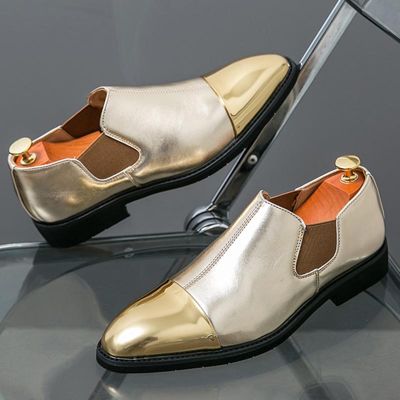Designer New Men's Gold Patchwork Dress Loafers Male Luxury Fashion Groom Wedding Shoes Italian Style Homecoming Prom Footwear