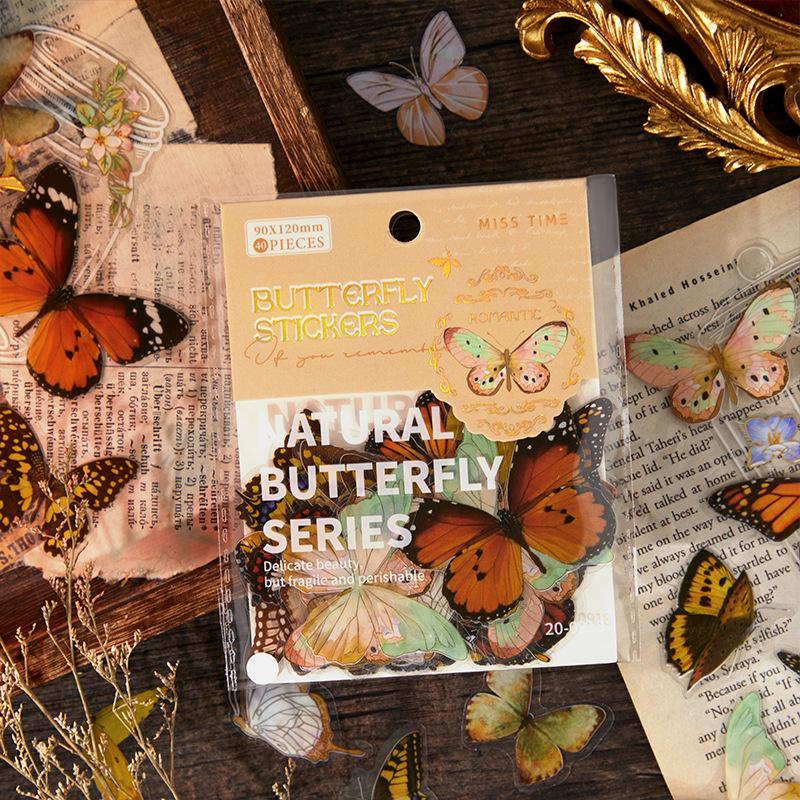 40 Sheets Various Colorful Butterfly Stickers, Dreamy Style Journal Collage, Student DIY Decor Waterproof Stickers