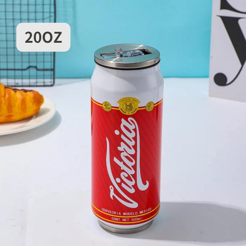 1 pc 500ML Thermos with Straw 304 Stainless Steel Beer Bottle Cola Can Termos Para Cafe Beer Cold Keeper Home Kitchen Drinkware