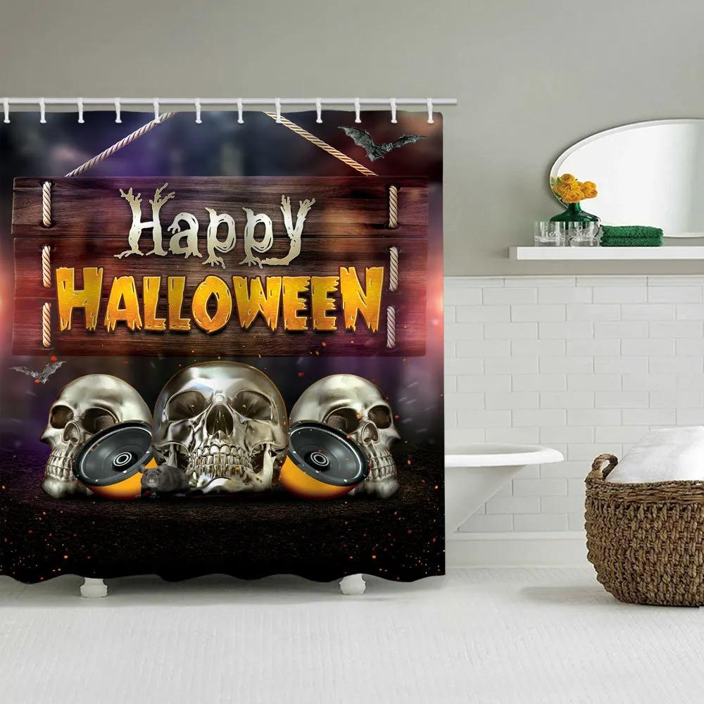 Halloween Shower Curtain 3D Printing Horror Skull Motorcycle Waterproof Bathroom Curtains Bathtub Screen Decor with 12 Pcs Hooks