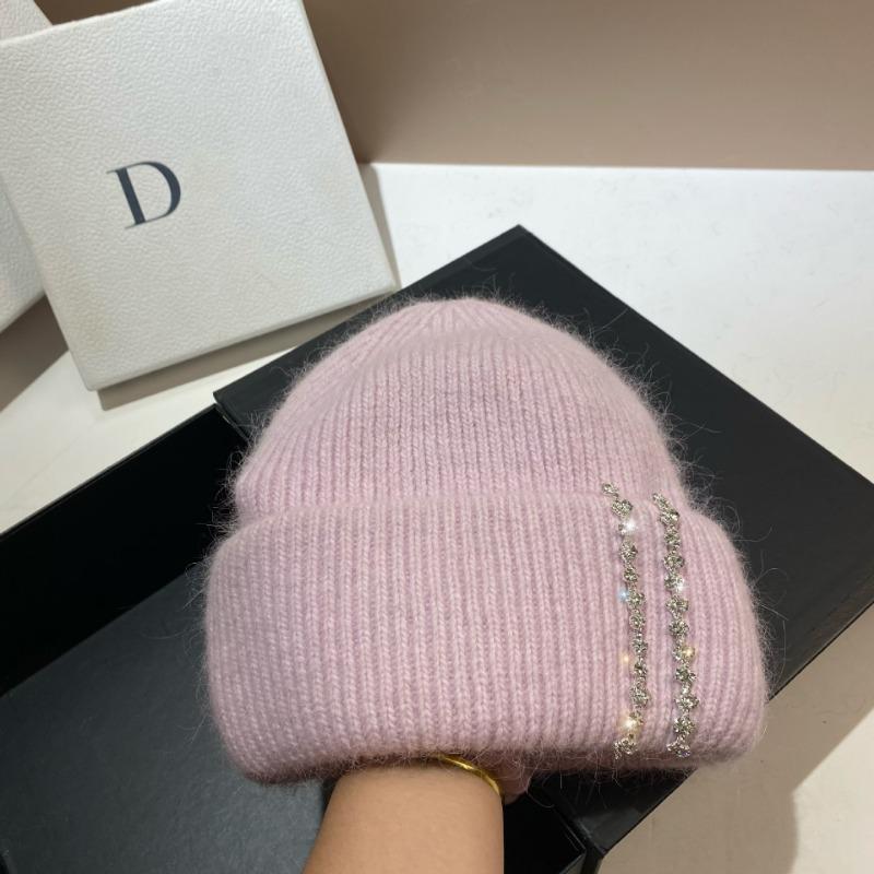 Echtes Kaninchenfell Diamanten Buchstaben Mützen Hüte Damen Winter Warm Strickmütze Berühmte Marke Damen Lässige Mütze Skimütze
