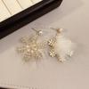 Snowflake Design Xmas Earrings Bowknot Zircon Earrings Fashion Pearl Studs  Women Gift