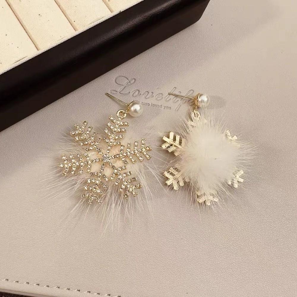 Bowknot Xmas Earrings Snowflake Design Pearl Studs New Christmas Earrings  Women Gift