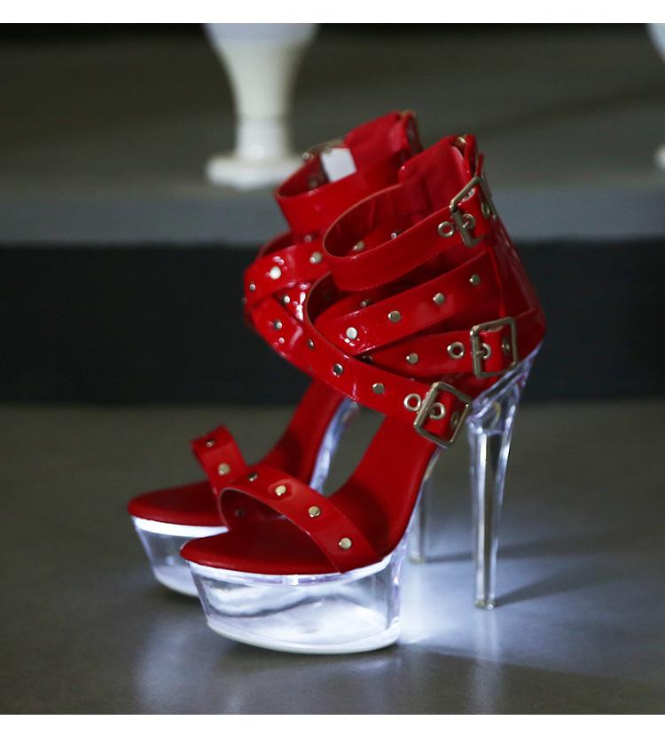 190 Series 14.5 CM Heel 4.5 CM Platform 190-45 Luminous Rivet Zipper Roman Sandals Transparent High Heel 15cm LFD