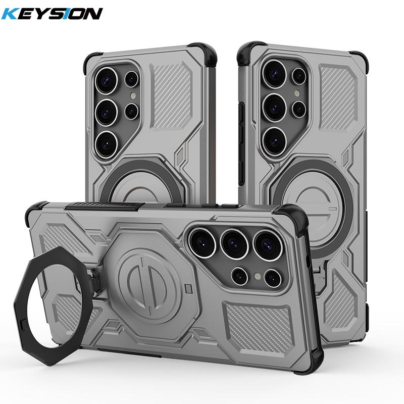 KEYSION Shockproof Magnetic Case for Samsung S25 Ultra 5G S25+Plus Upright Live Metal Ring Stand Phone Cover for Galaxy S25 Edge