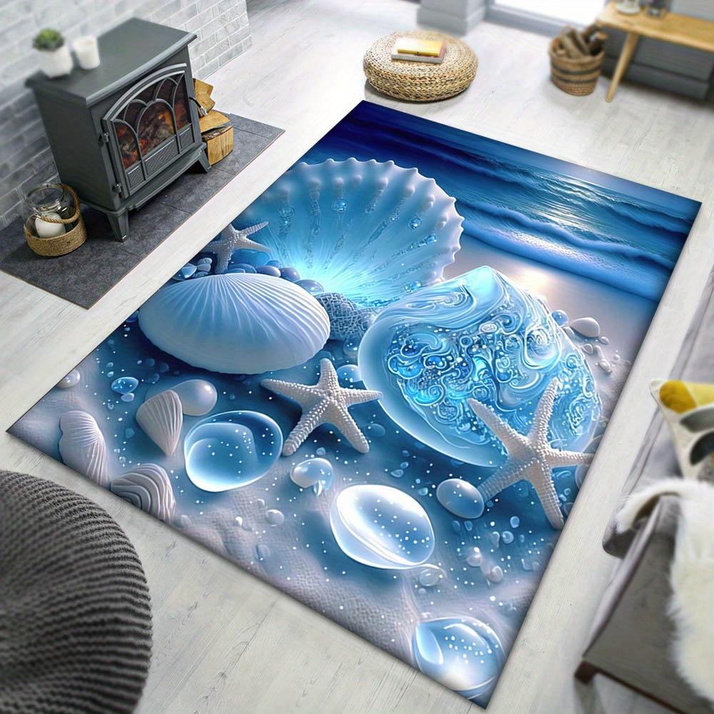 2025 Neuer Seestern Strand Muschel Seestern Sand Teppich Teppich für Wohnzimmer Schlafzimmer Zuhause Sofa Dekoration, Kinder Spielen Rutschfeste Bodenmatte