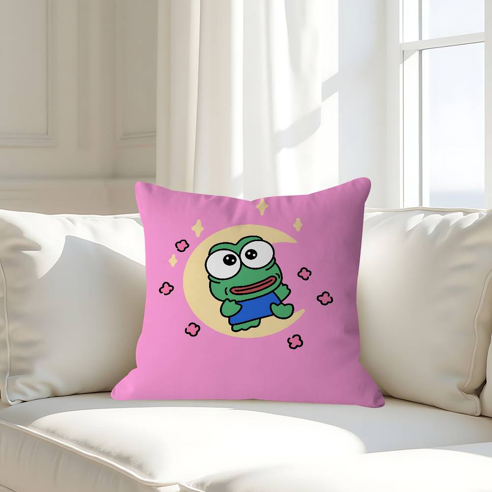 

Cute P-pepe The Frog Pillow Case Removable Washable Cushion Cover – All-Season Soft Linen 16x16Inch