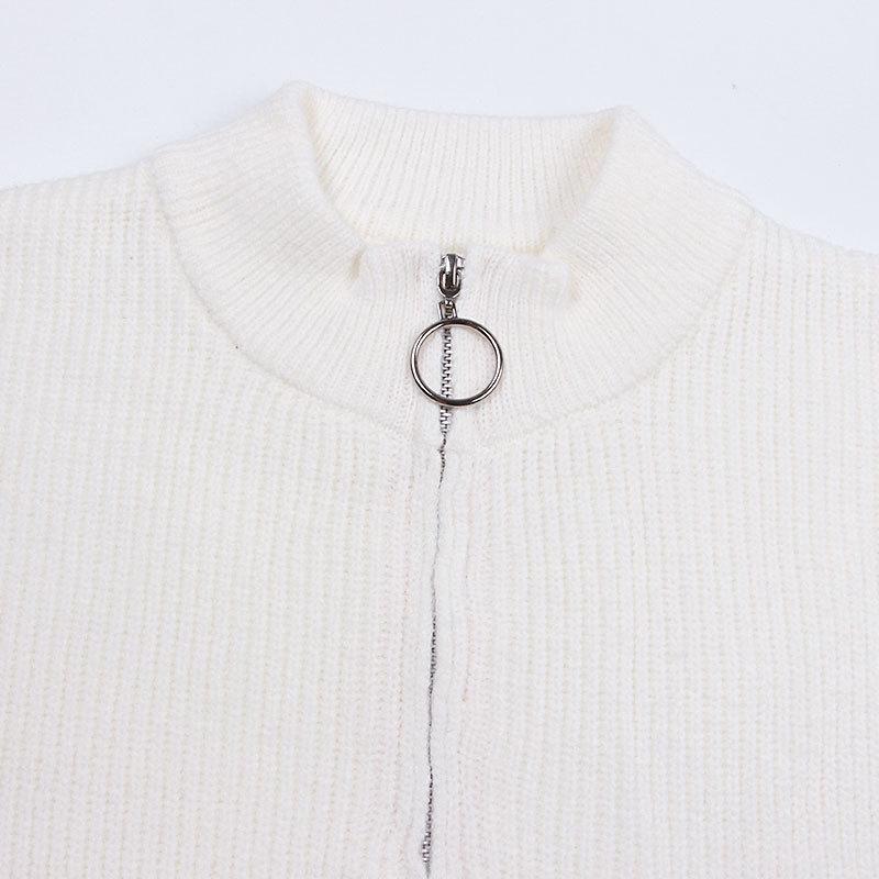 Women's High Neck Sweater: Autumn/Winter Striped Color Block Long Sleeve Zipper Pullover Knitwear