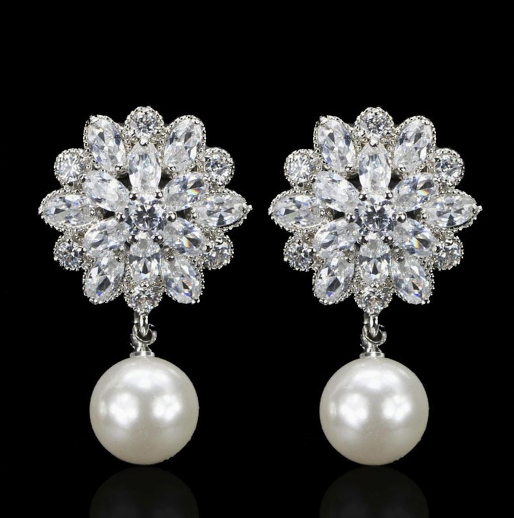 Ladies Cubic Zirconia Pearl Earrings Accessories for and Events [J's Select] Weddings, Bridal, Parties,