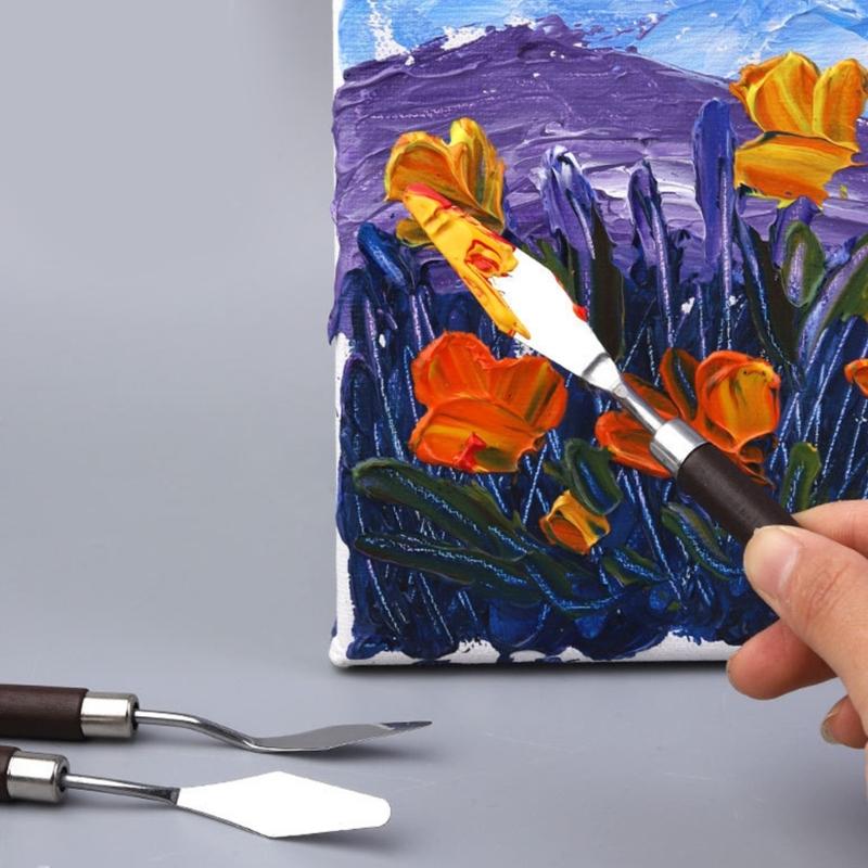 7Pcs Spatula Palette Tool Set Wood Handle Palette Tool Stainless Steel Mixing Scraper for Oil Acrylic Painting